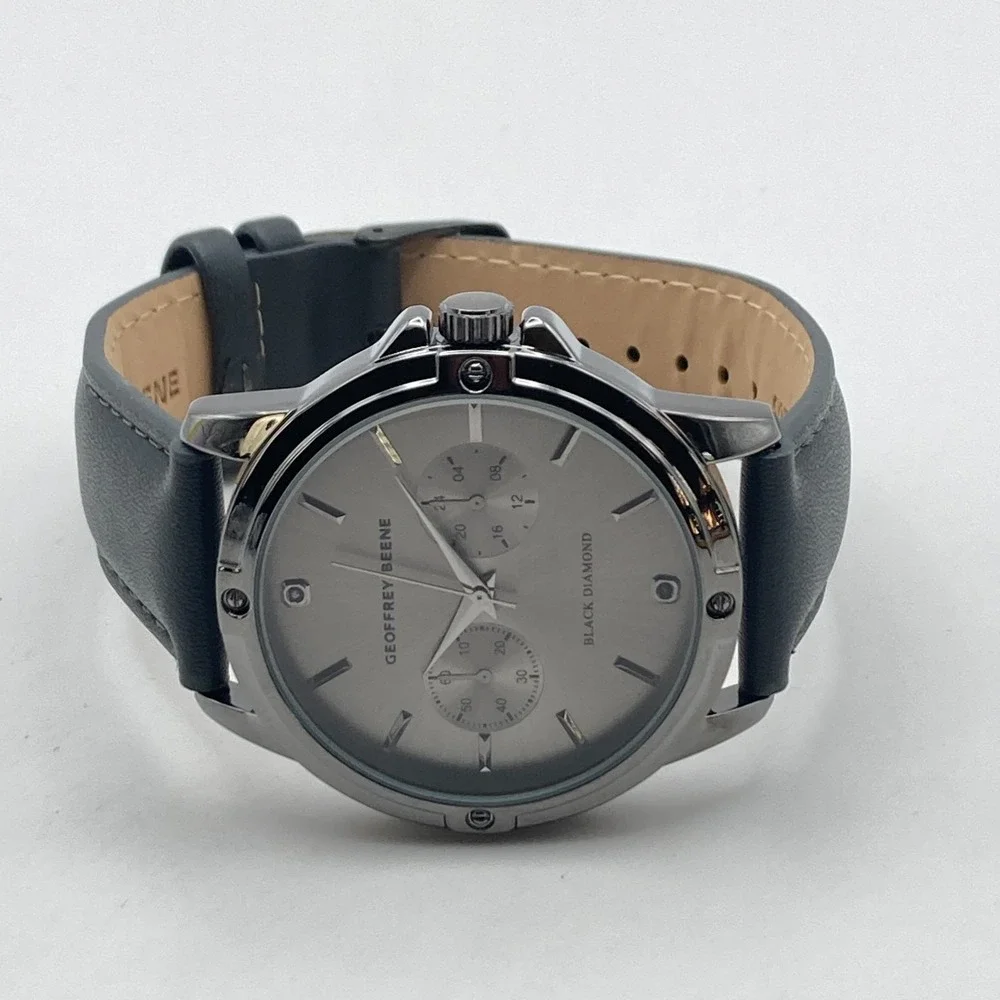 Geoffrey Beene Men's Watch 43mm Black Diamond Gray Band New Battery 10